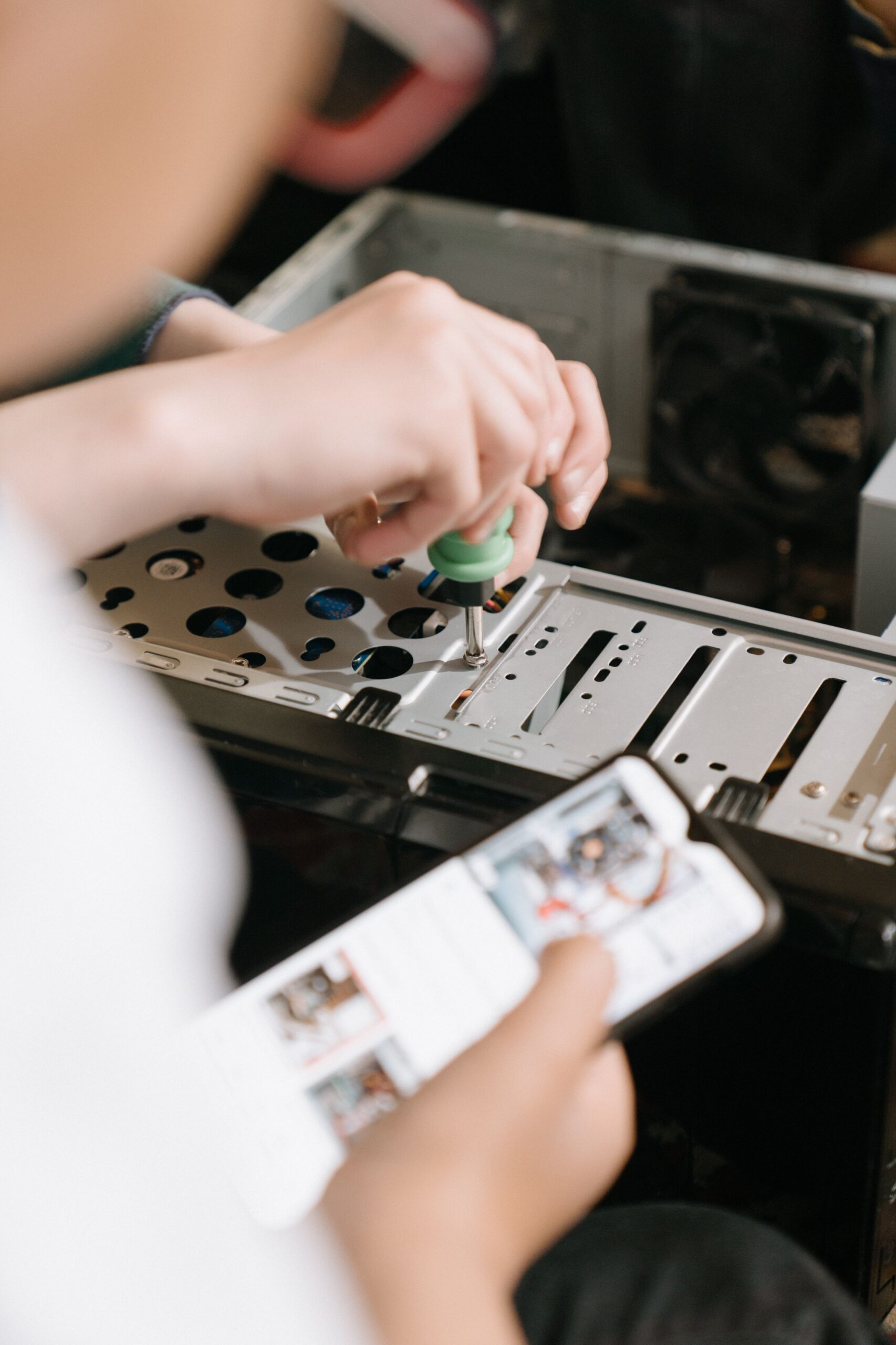 A computer being assembled